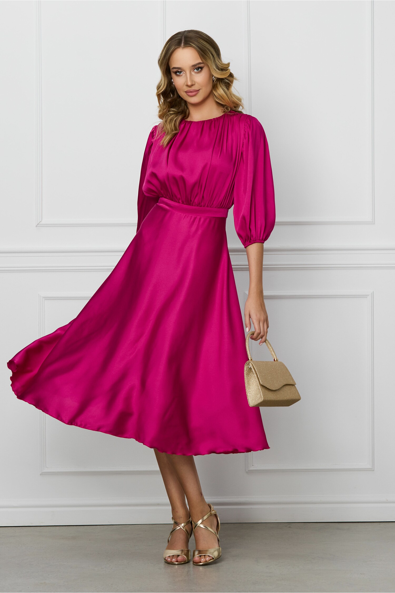 Rochie magenta cu bust incretit - Rochii-Dama.ro