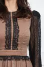 Rochie Dy Fashion maro din voal cu dantela la bust si maneci