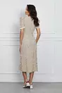 Rochie Dy Fashion midi bej cu buline si umeri bufanti