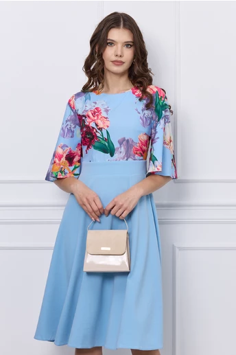 Rochie DY Fashion midi bleu cu imprimeuri pe bust
