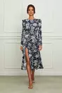 Rochie Dy Fashion midi bleumarin cu imprimeuri
