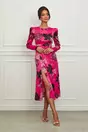 Rochie Dy Fashion midi fucsia cu imprimeuri