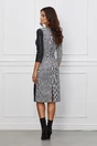 Rochie Dy Fashion neagra cu carouri gri si piele ecologica
