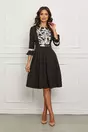 Rochie Dy Fashion neagra cu imprimeu pe bust si pliuri pe fusta