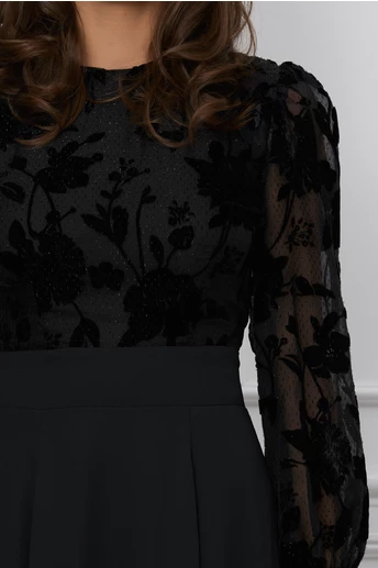 Rochie Dy Fashion neagra cu insertii din catifea la bust