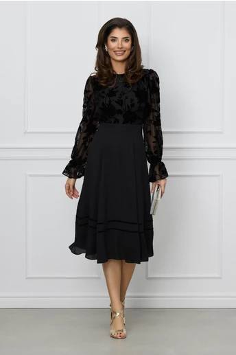 Rochie Dy Fashion neagra cu insertii din catifea la bust