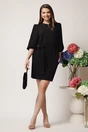 Rochie DY Fashion office din stofa neagra cu maneci bufante si cordon in talie, 2, dyfashion.ro