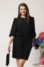 Rochie DY Fashion office din stofa neagra cu maneci bufante si cordon in talie, 1, dyfashion.ro