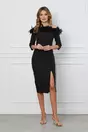 Rochie Dy Fashion neagra cu pene si umeri goi