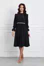 Rochie Dy Fashion neagra cu volanas la bust si perle in talie