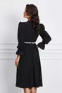 Rochie Dy Fashion neagra cu volanas la bust si perle in talie