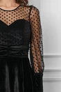 Rochie Dy Fashion neagra din catifea si tull cu buline la bust