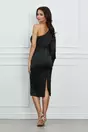 Rochie Dy Fashion neagra din satin cu broderie in talie