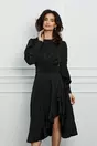 Rochie Dy Fashion neagra din satin cu volan pe fusta