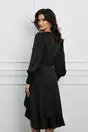 Rochie Dy Fashion neagra din satin cu volan pe fusta