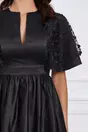 Rochie Dy Fashion neagra din tafta cu maneci din dantela