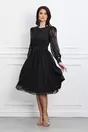 Rochie Dy Fashion neagra din voal cu dantela la bust si maneci