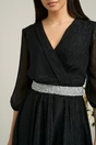 Rochie Dy Fashion neagra din voal cu fir stralucitor si cordon