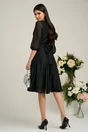 Rochie Dy Fashion neagra din voal cu fir stralucitor si cordon