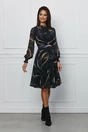 Rochie Dy Fashion neagra din voal cu imprimeuri maro