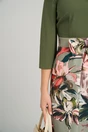 Rochie DY Fashion office cu bust din crep uni si fusta kaki cu flori