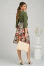 Rochie DY Fashion office cu bust din crep uni si fusta kaki cu flori