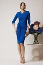 Rochie DY Fashion office din jerse albastra cu volan pe fusta