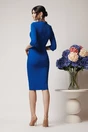 Rochie DY Fashion office din jerse albastra cu volan pe fusta