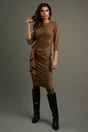 Rochie DY Fashion office din jerse bej cu volan pe fusta