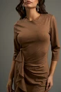 Rochie DY Fashion office din jerse bej cu volan pe fusta