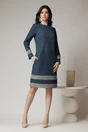 Rochie DY Fashion office din stofa albastra cu benzi bleu, 2, dyfashion.ro