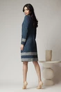 Rochie DY Fashion office din stofa albastra cu benzi bleu, 3, dyfashion.ro
