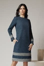 Rochie DY Fashion office din stofa albastra cu benzi bleu, 1, dyfashion.ro