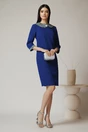 Rochie DY Fashion office din stofa albastra cu carouri pe guler