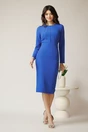 Rochie DY Fashion office din stofa albastra cu detalii cusute pe bust, 3, dyfashion.ro