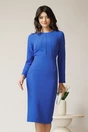 Rochie DY Fashion office din stofa albastra cu detalii cusute pe bust, 1, dyfashion.ro