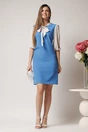 Rochie DY Fashion office din stofa albastra cu maneci si guler din voal bej