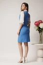 Rochie DY Fashion office din stofa albastra cu maneci si guler din voal bej