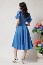 Rochie DY Fashion office din stofa bleu cu funda in talie