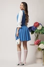 Rochie DY Fashion office din stofa bleu cu maneci din voal si funda pe bust
