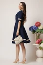 Rochie DY Fashion office din stofa bleumarin cu benzi bej