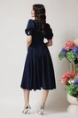 Rochie DY Fashion office din stofa bleumarin cu funda in talie