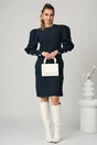 Rochie DY Fashion office din stofa bleumarin cu nasturi pe maneci, 4, dyfashion.ro