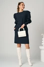 Rochie DY Fashion office din stofa bleumarin cu nasturi pe maneci, 5, dyfashion.ro