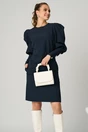 Rochie DY Fashion office din stofa bleumarin cu nasturi pe maneci, 1, dyfashion.ro