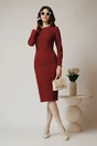 Rochie DY Fashion office din stofa bordo cu detalii cusute pe bust