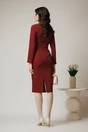 Rochie DY Fashion office din stofa bordo cu detalii cusute pe bust