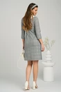 Rochie DY Fashion office din stofa gri cu carouri bleu si guler alb