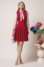 Rochie DY Fashion office din stofa magenta cu maneci din voal si funda pe bust