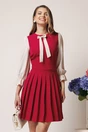 Rochie DY Fashion office din stofa magenta cu maneci din voal si funda pe bust